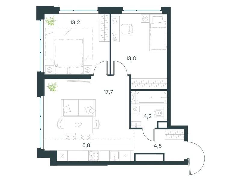 3-комн. 58.4 м²