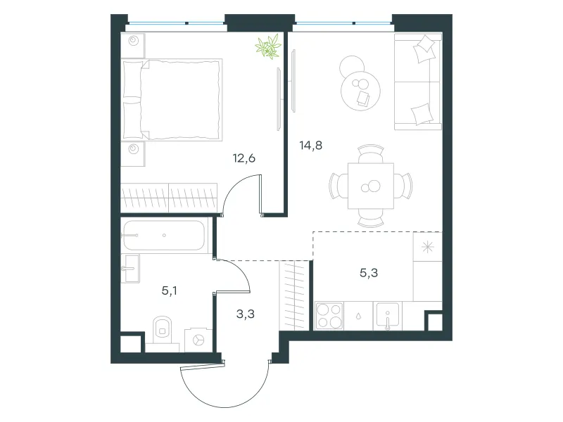 2-комн. 41.1 м²