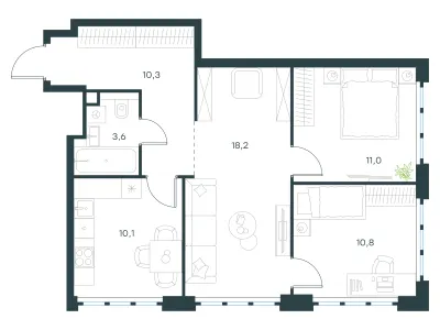 64 м² — планировка