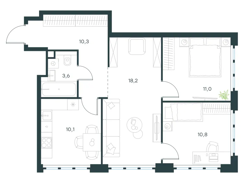 3-комн. 64 м²