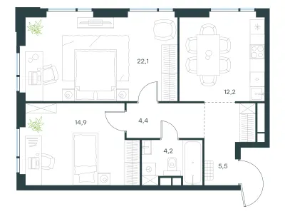 63,3 м² — планировка