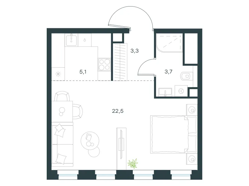 1-комн. 34.6 м²