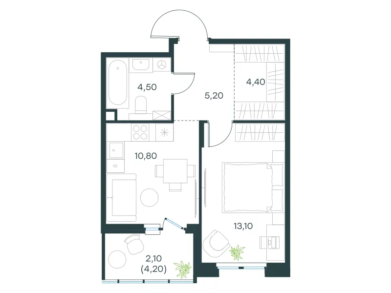 1-комн. 40.1 м²