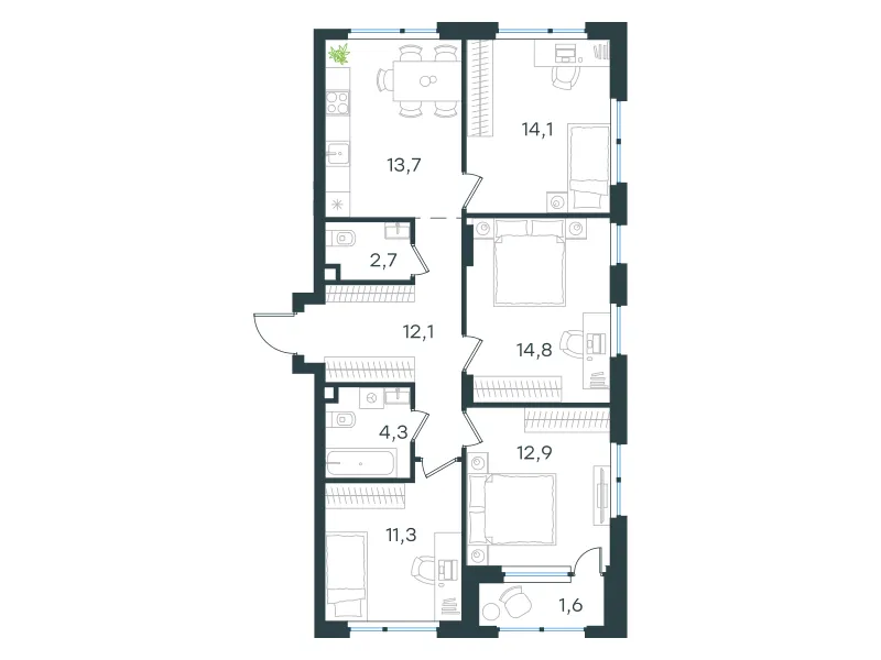 4-комн. 87.5 м²