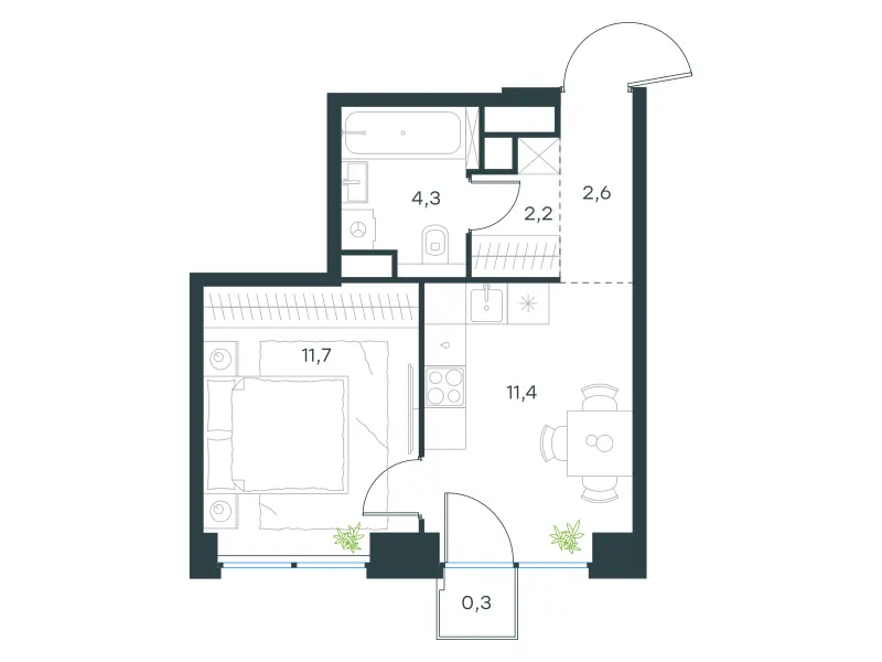 1-комн. 32.5 м²