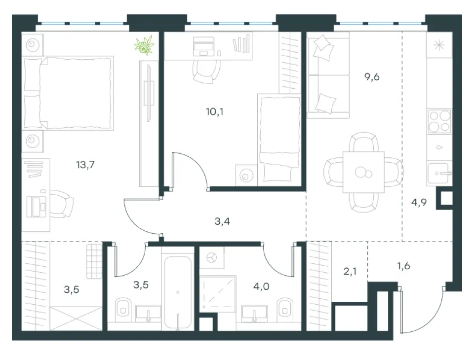 3-комн. 56,4 м²