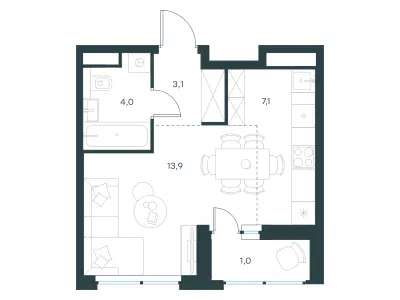 29,1 м² — планировка