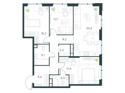 91,7 м² — планировка