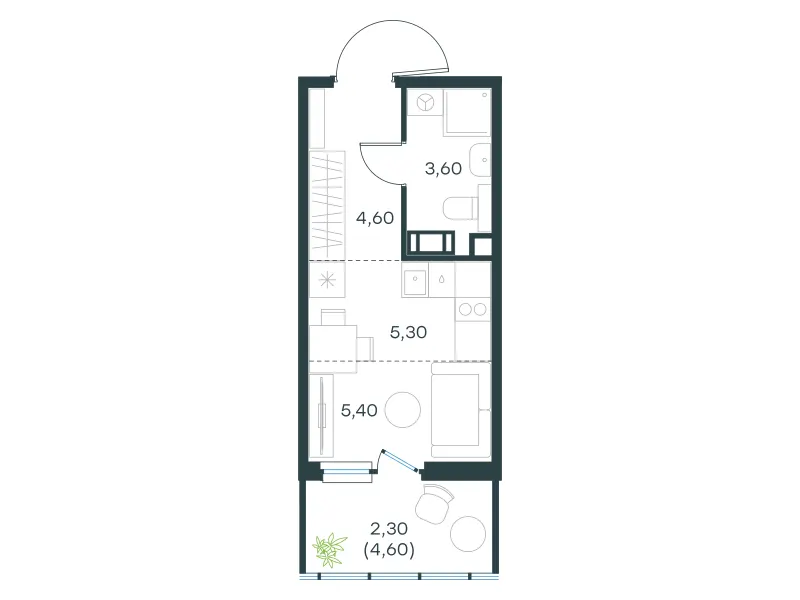 Студия 21.2 м²