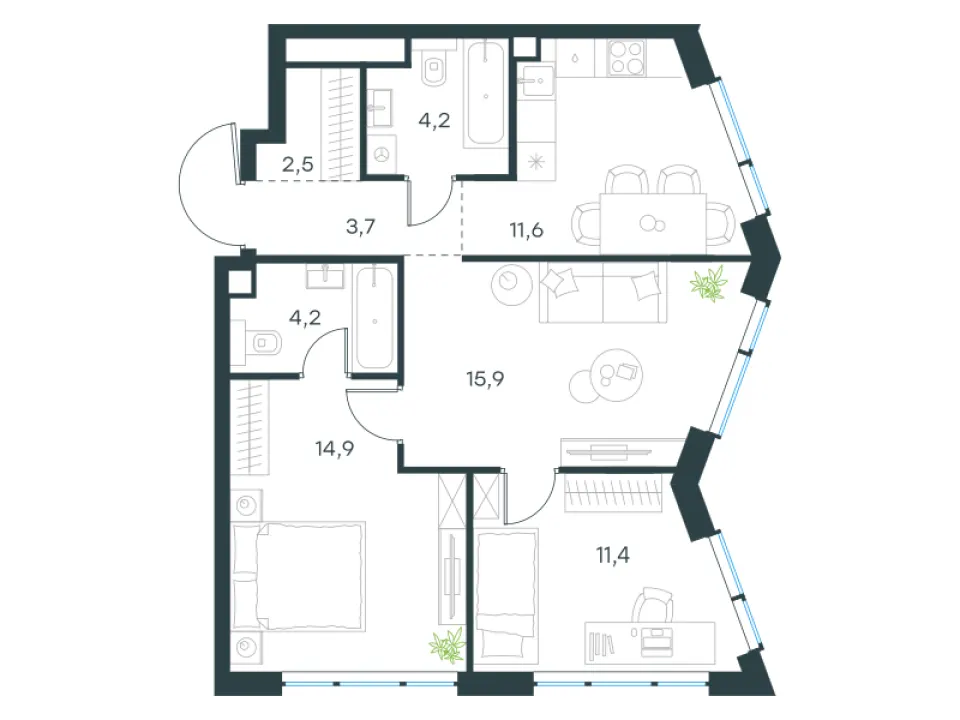 3-комн. 69,3 м²