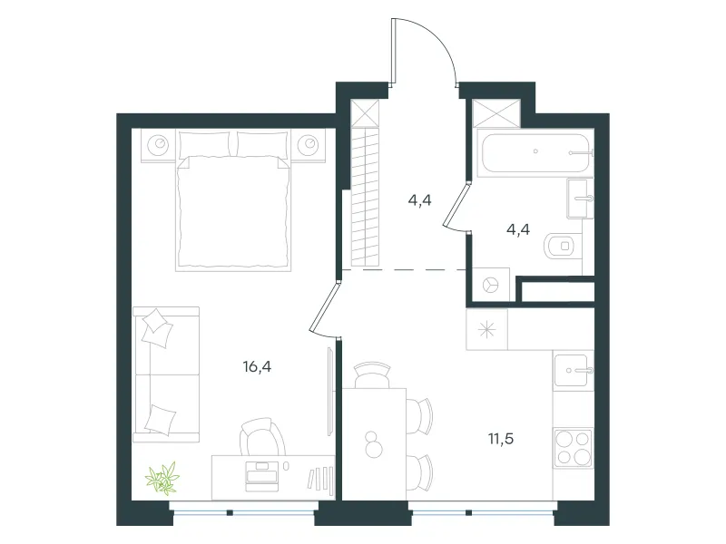 1-комн. 36.7 м²