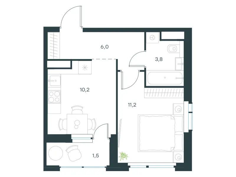 1-комн. 32.7 м²