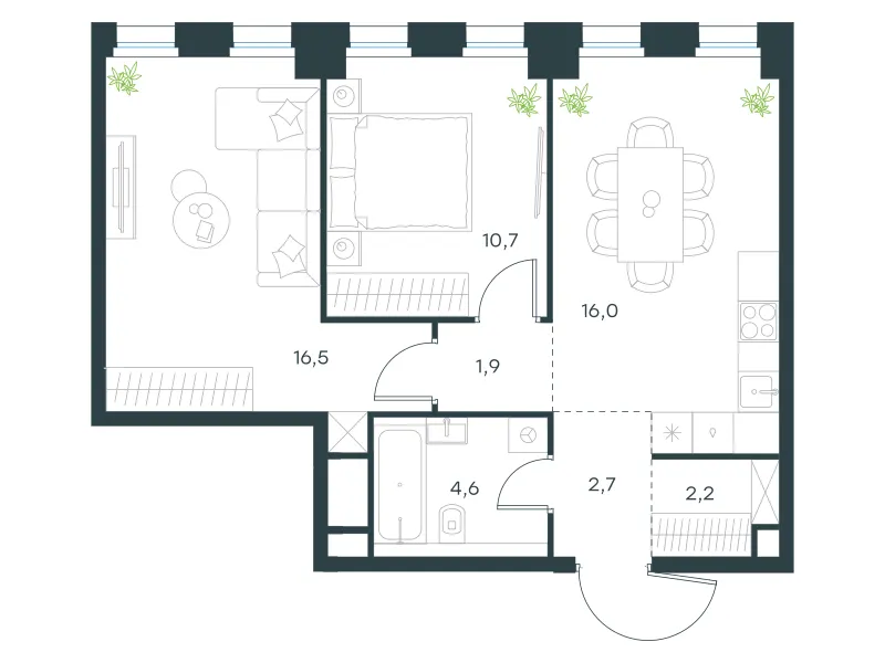 2-комн. 54.6 м²