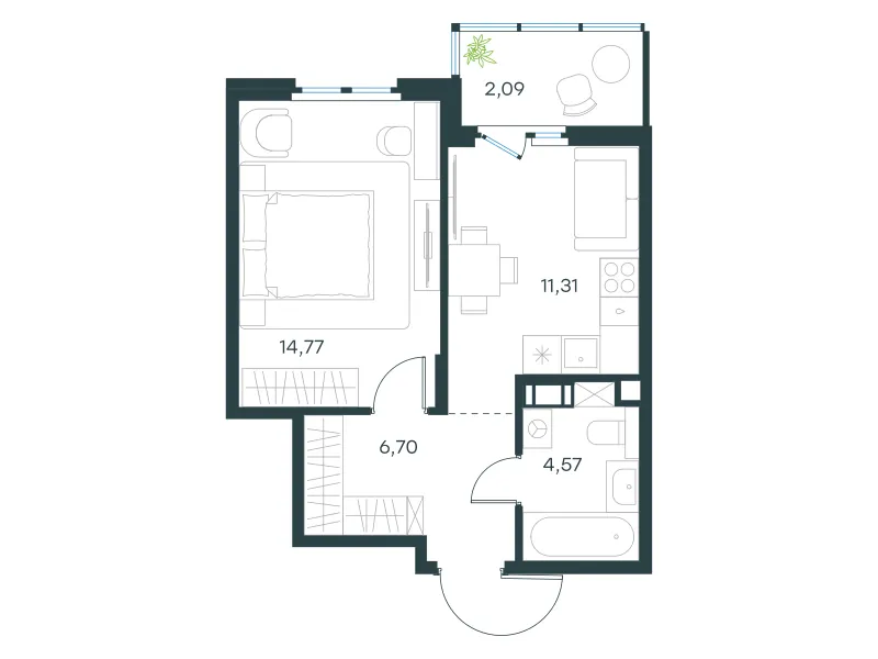 1-комн. 39.4 м²