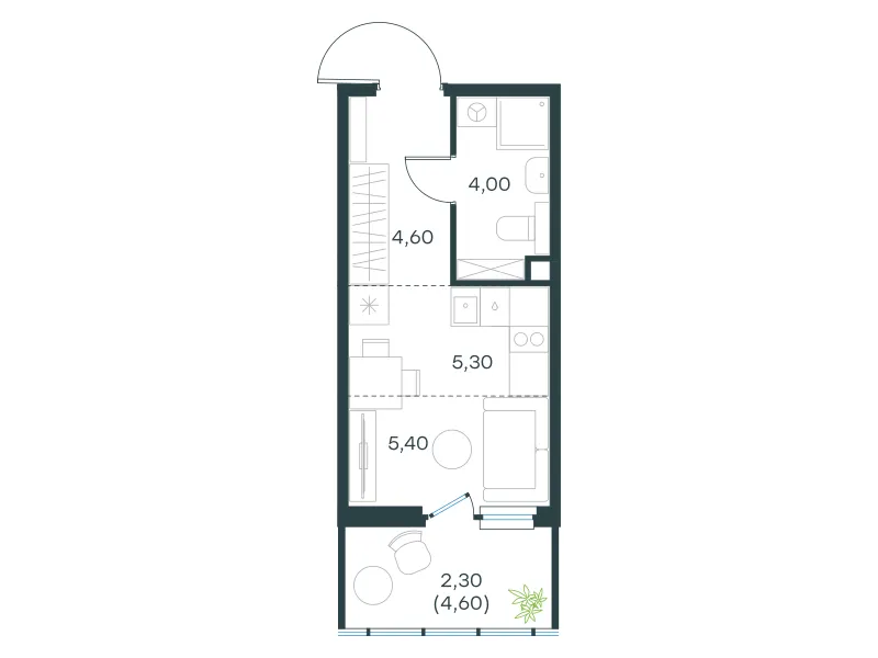 Студия 21.6 м²