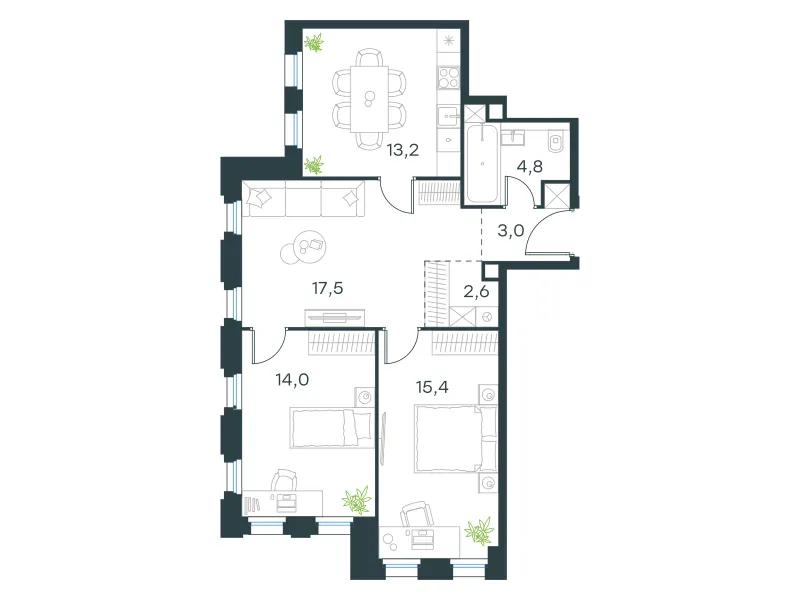 3-комн. 70.5 м²