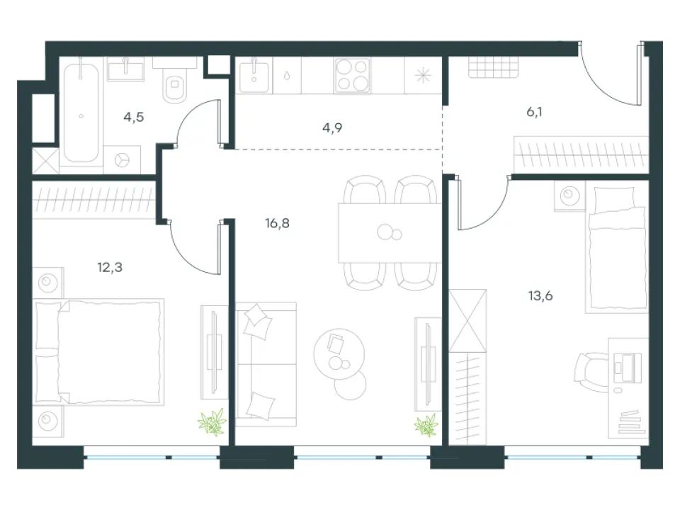 3-комн. 58,5 м²