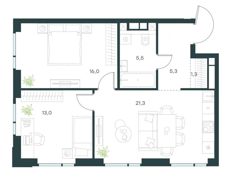 2-комн. 62.4 м²