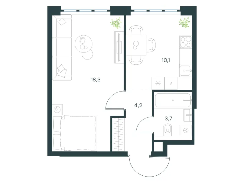 1-комн. 36.3 м²
