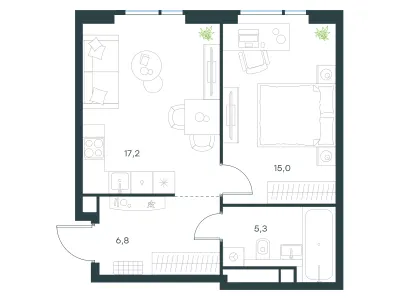 44,3 м² — планировка