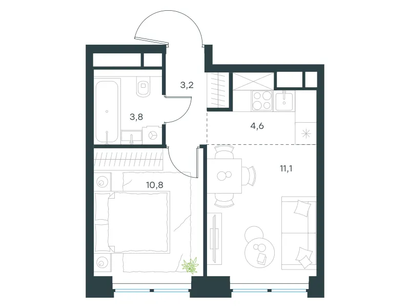 2-комн. 33.5 м²