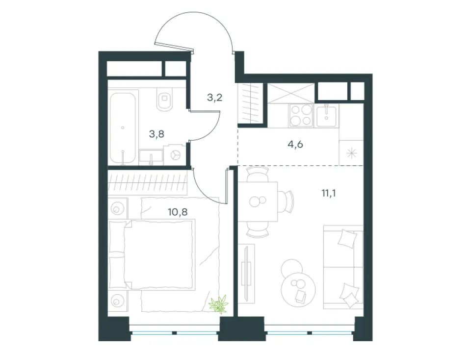 2-комн. 33,5 м²