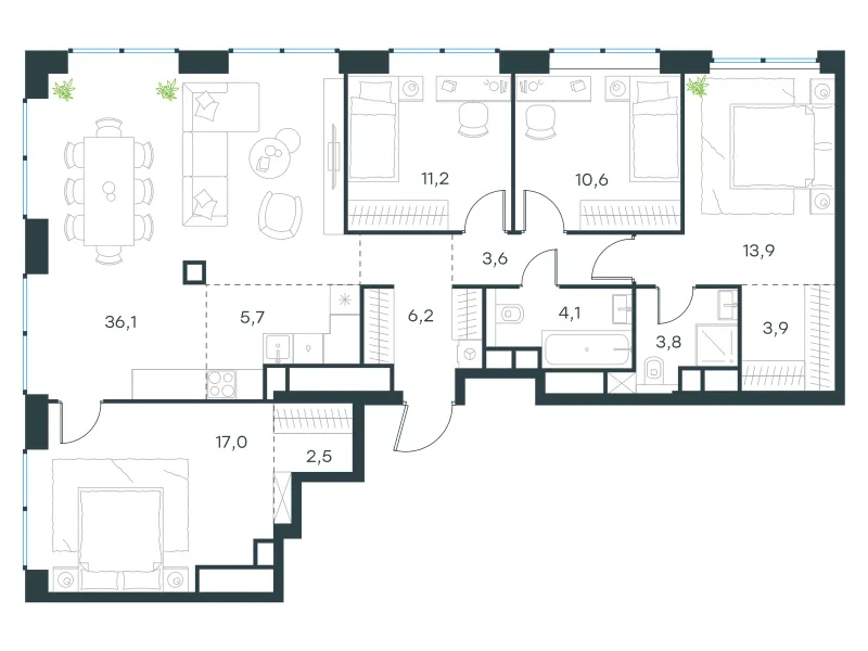 5-комн. 118.6 м²