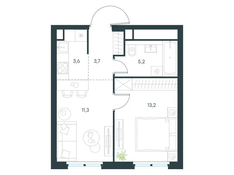 2-комн. 37 м²