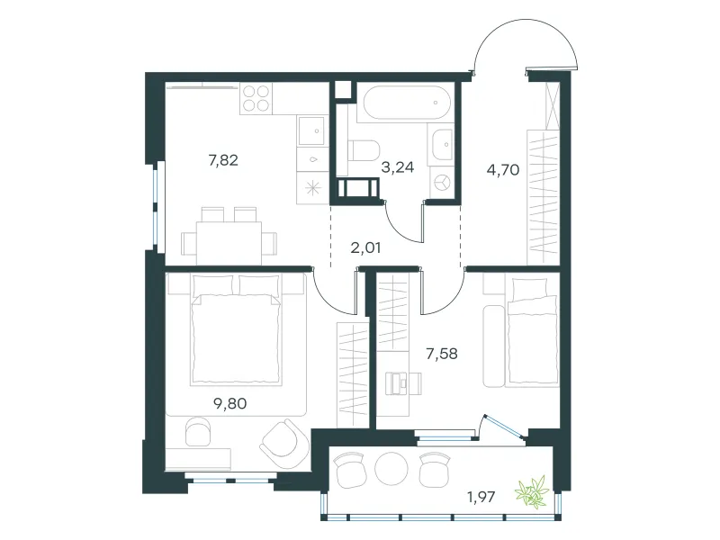 2-комн. 48.8 м²