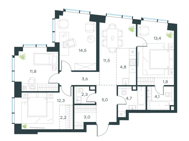 5-комн. 95 м²