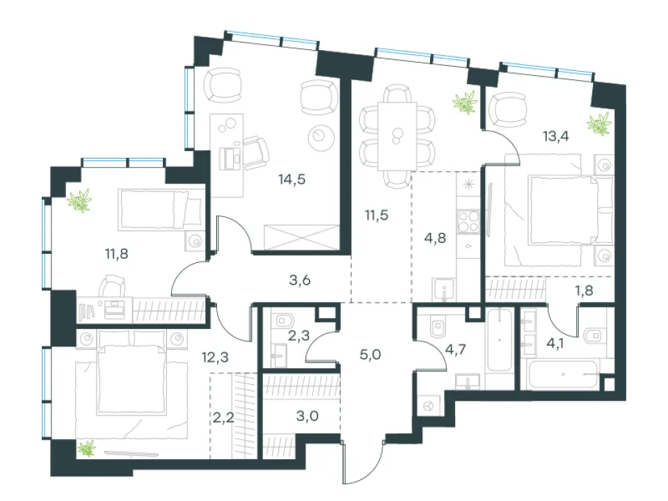 5-комн. 95 м²