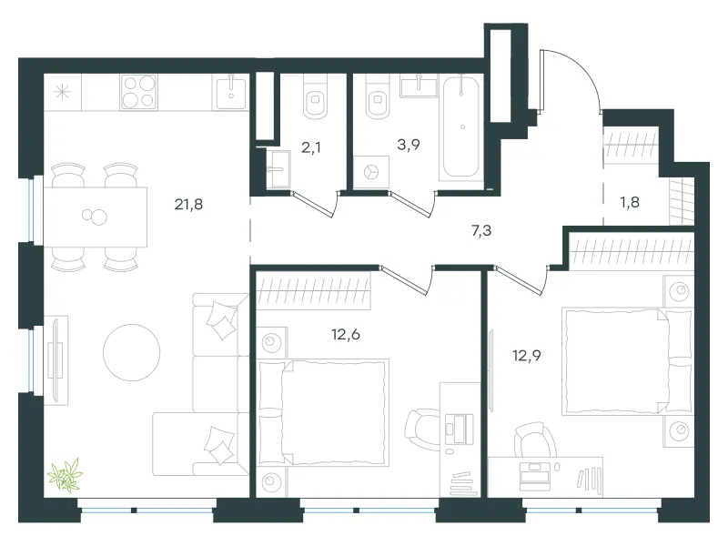 2-комн. 62.4 м²