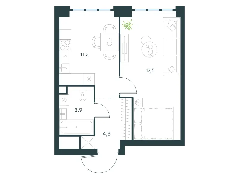 1-комн. 37.4 м²