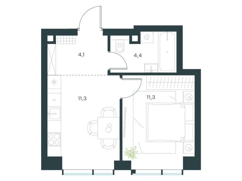 1-комн. 31.1 м²