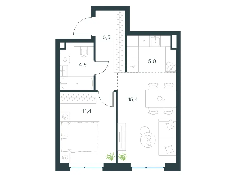 2-комн. 42.8 м²