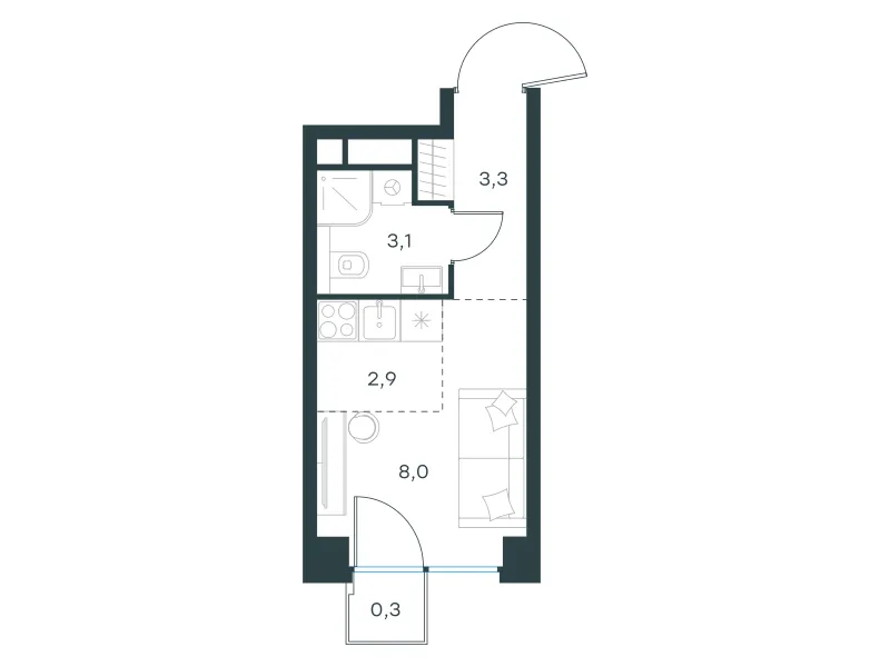 Студия 17.6 м²