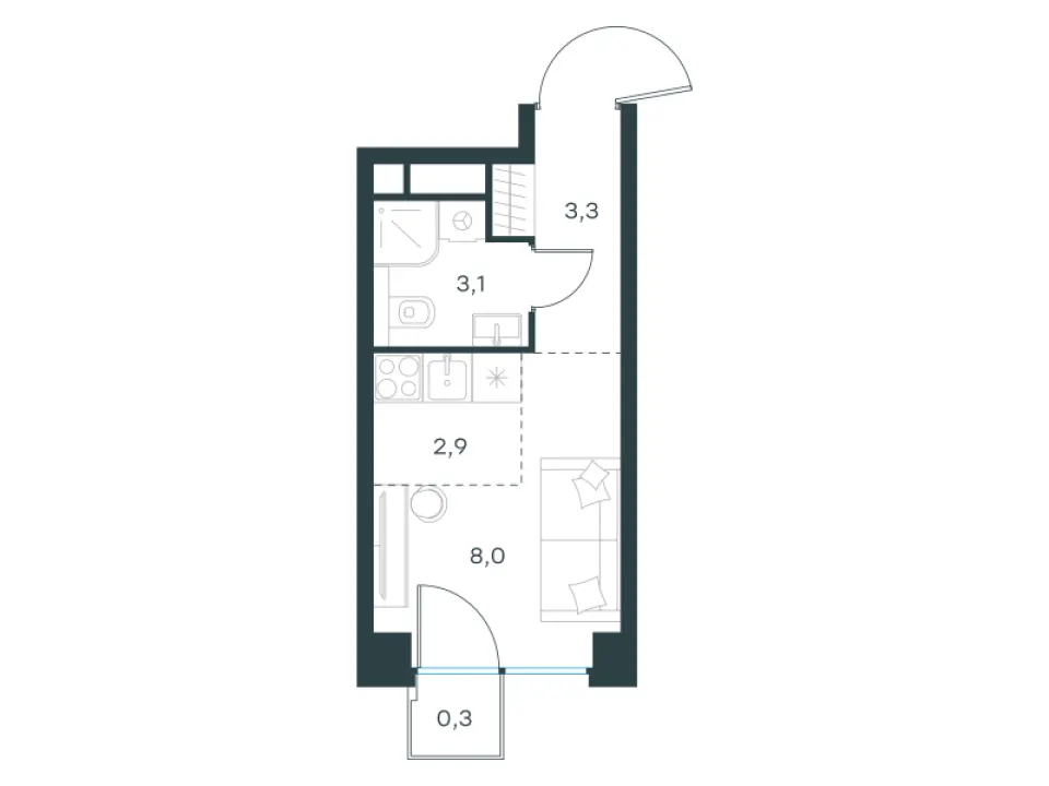 Студия 17,6 м²