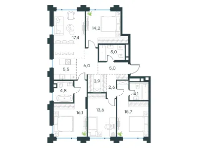 113,9 м² — планировка