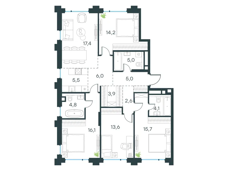 5-комн. 113.9 м²
