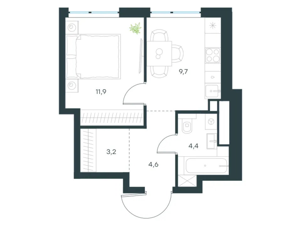 1-комн. 33,9 м²