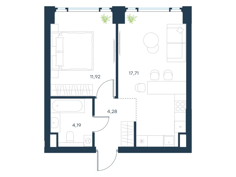 1-комн. 38.3 м²