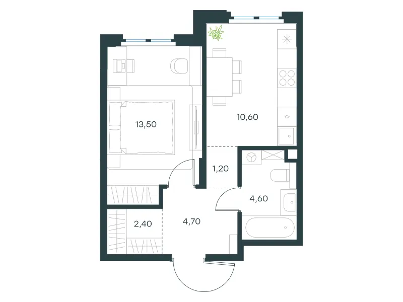 1-комн. 37 м²
