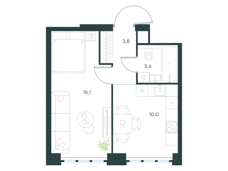 1-комн. 33.5 м²