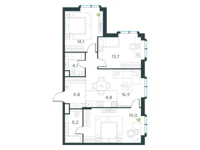 83,6 м² — планировка
