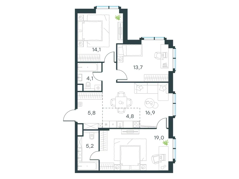 4-комн. 83.6 м²