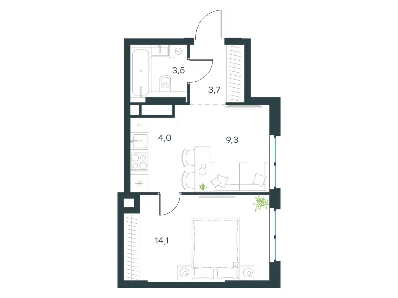 2-комн. 34.7 м²