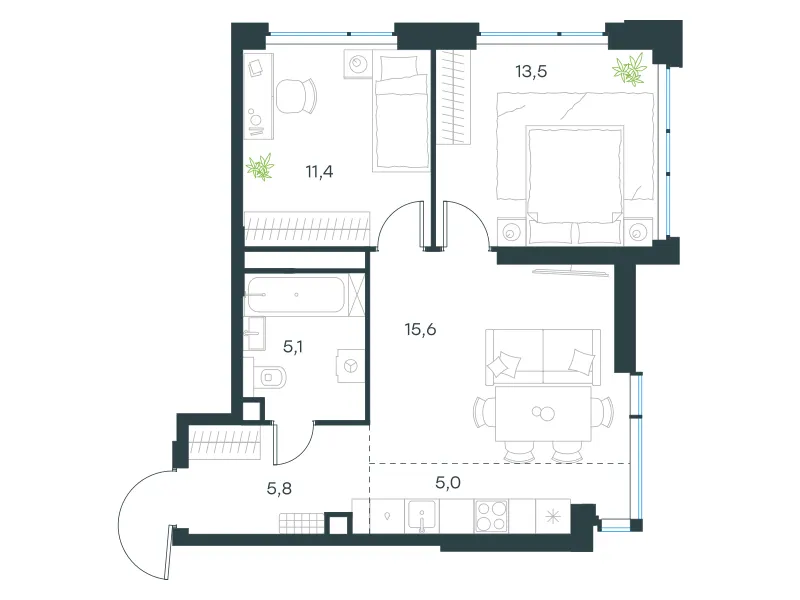 3-комн. 56.4 м²
