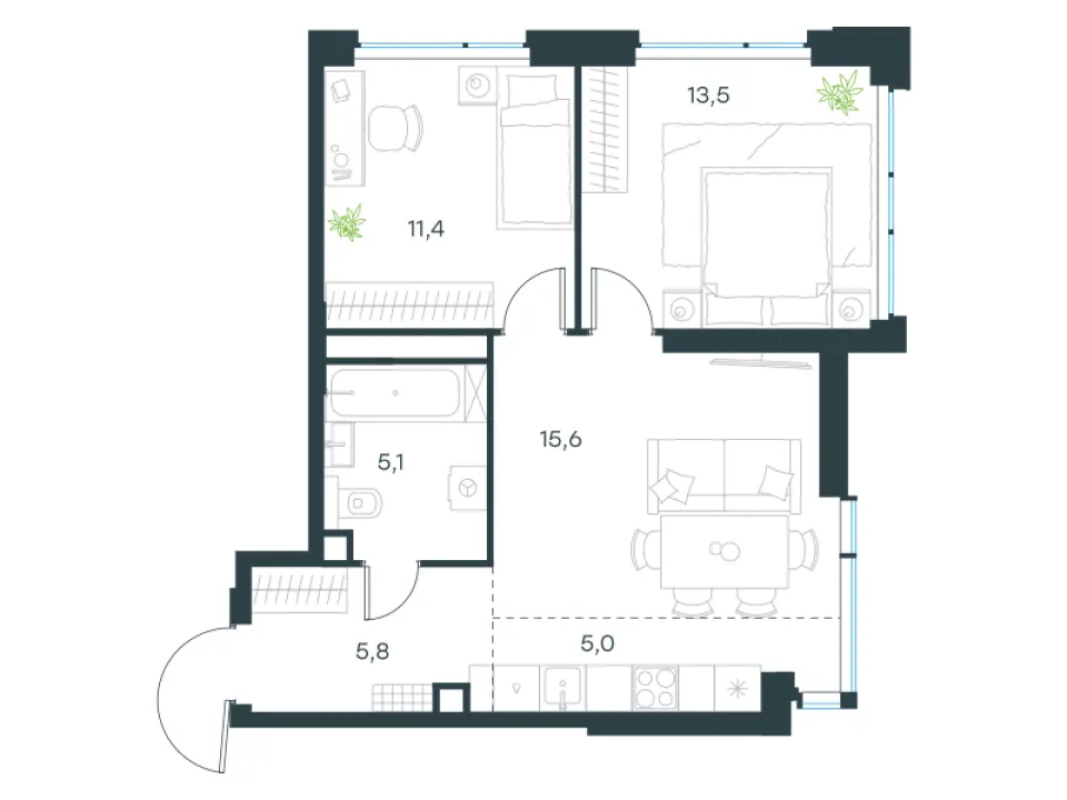 3-комн. 56,4 м²