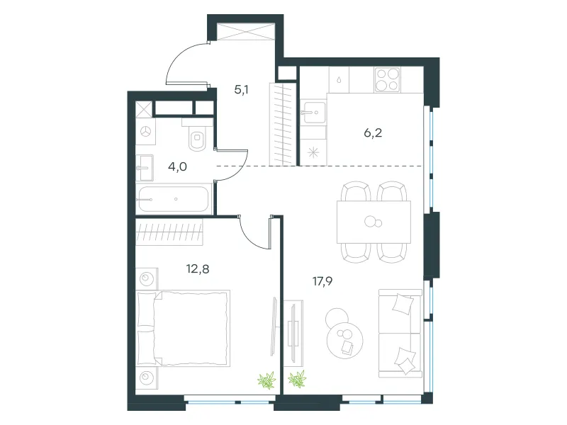2-комн. 46 м²