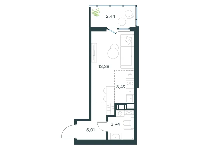 Студия 28.3 м²